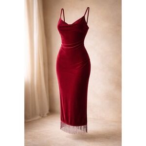 ✨ Vintage Betsey Johnson Velvet Dress – Beaded Fringe Hem - Medium-RARE!✨